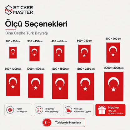 Bina Cephe Turk Bayragi – Buyuk Ebat Rasel Kumas boyutlar