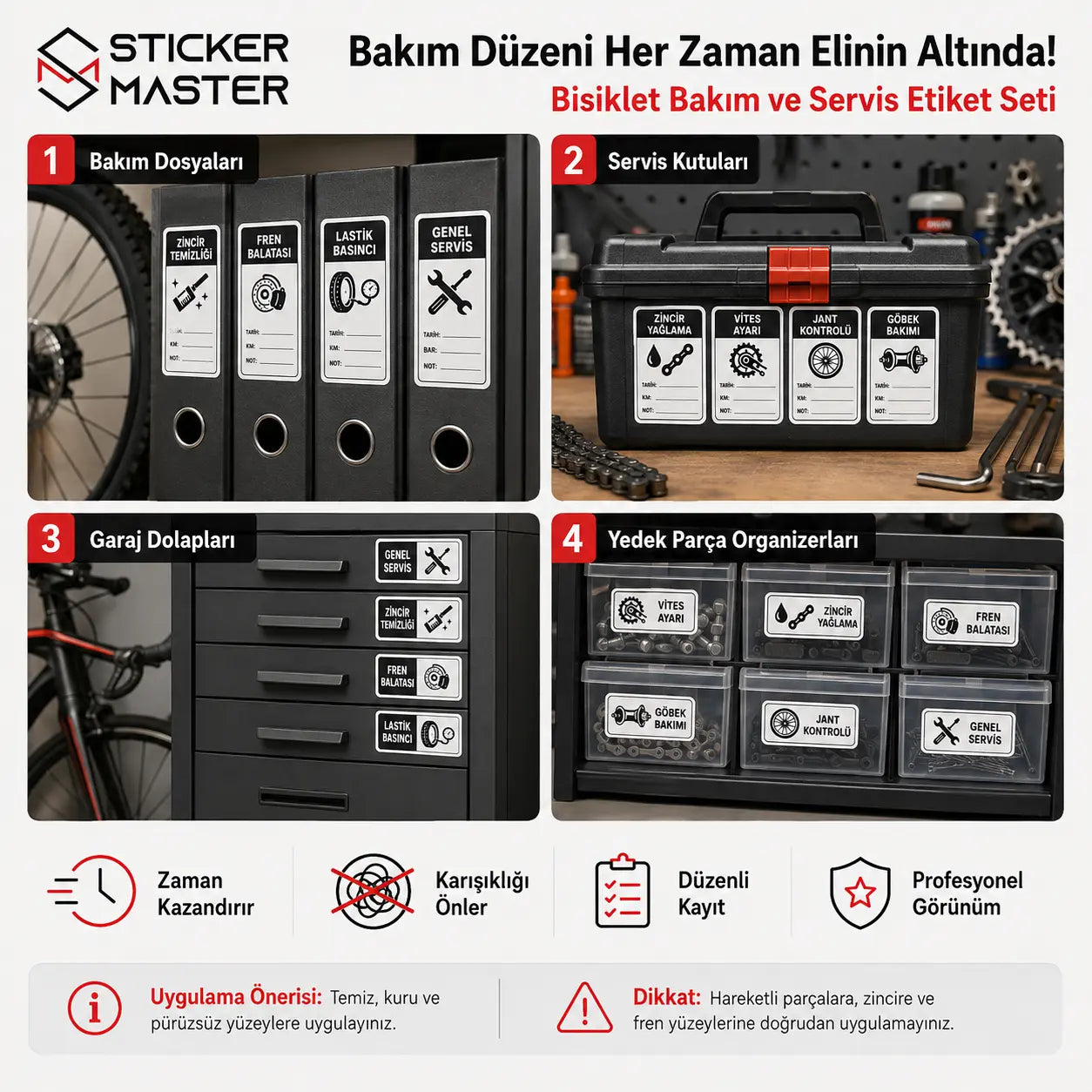 Bisiklet Bakim ve Servis Etiket Seti 12 Parca