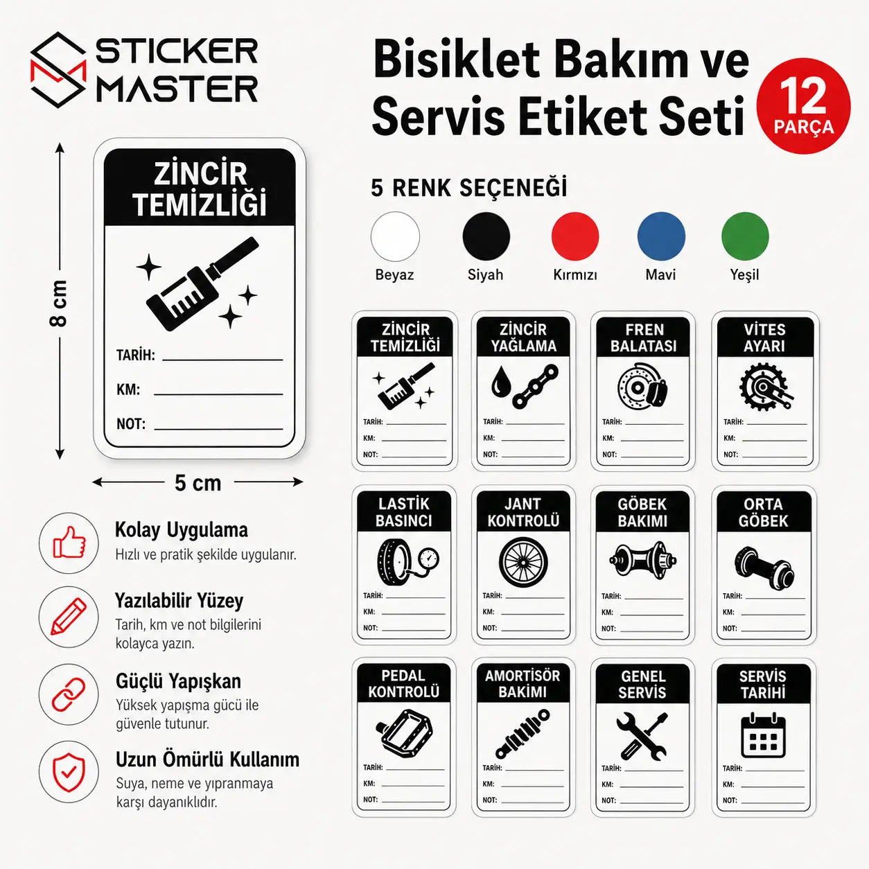 Bisiklet Bakim ve Servis Etiket Seti 12 Parca detay