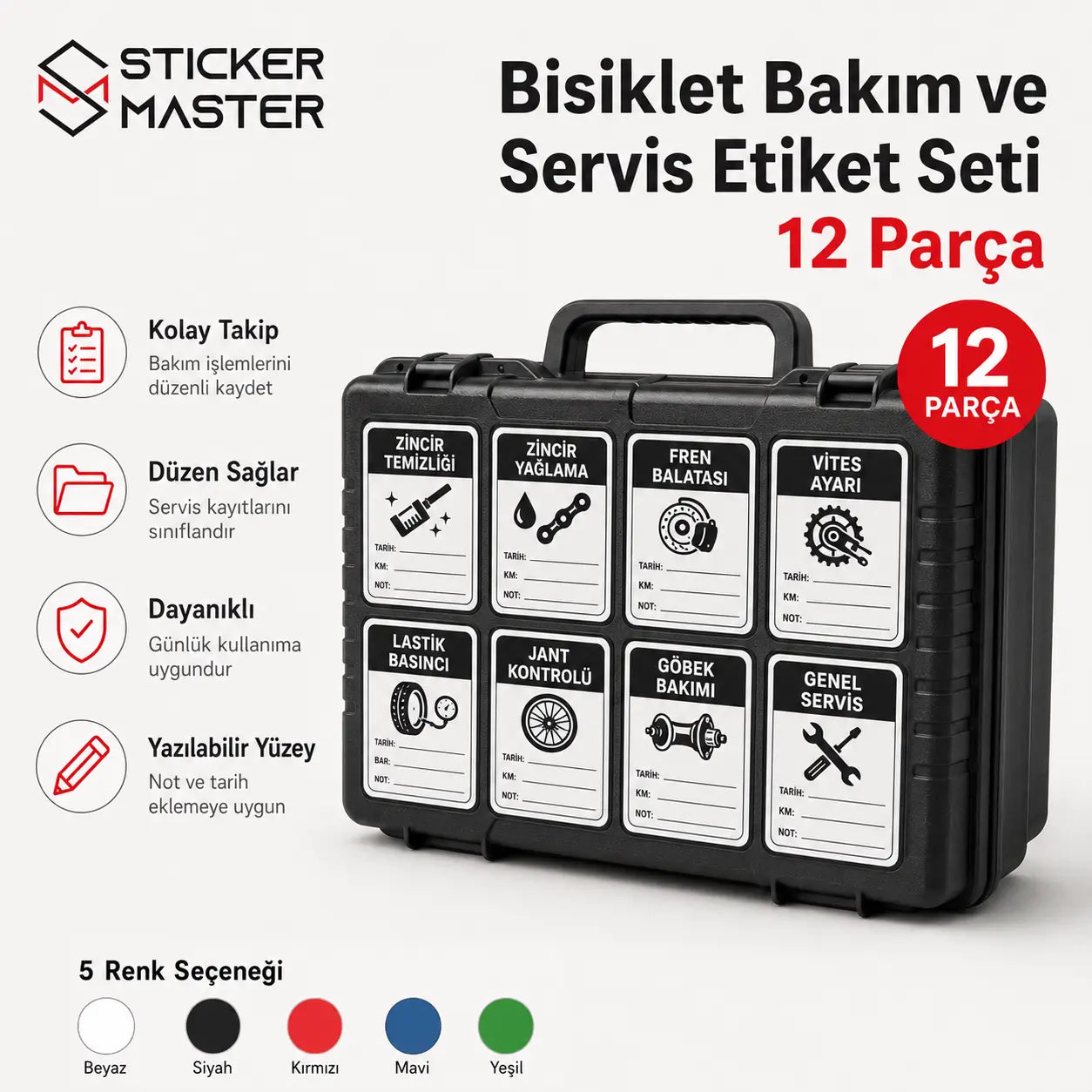 Bisiklet Bakim ve Servis Etiket Seti 12 Parca renk