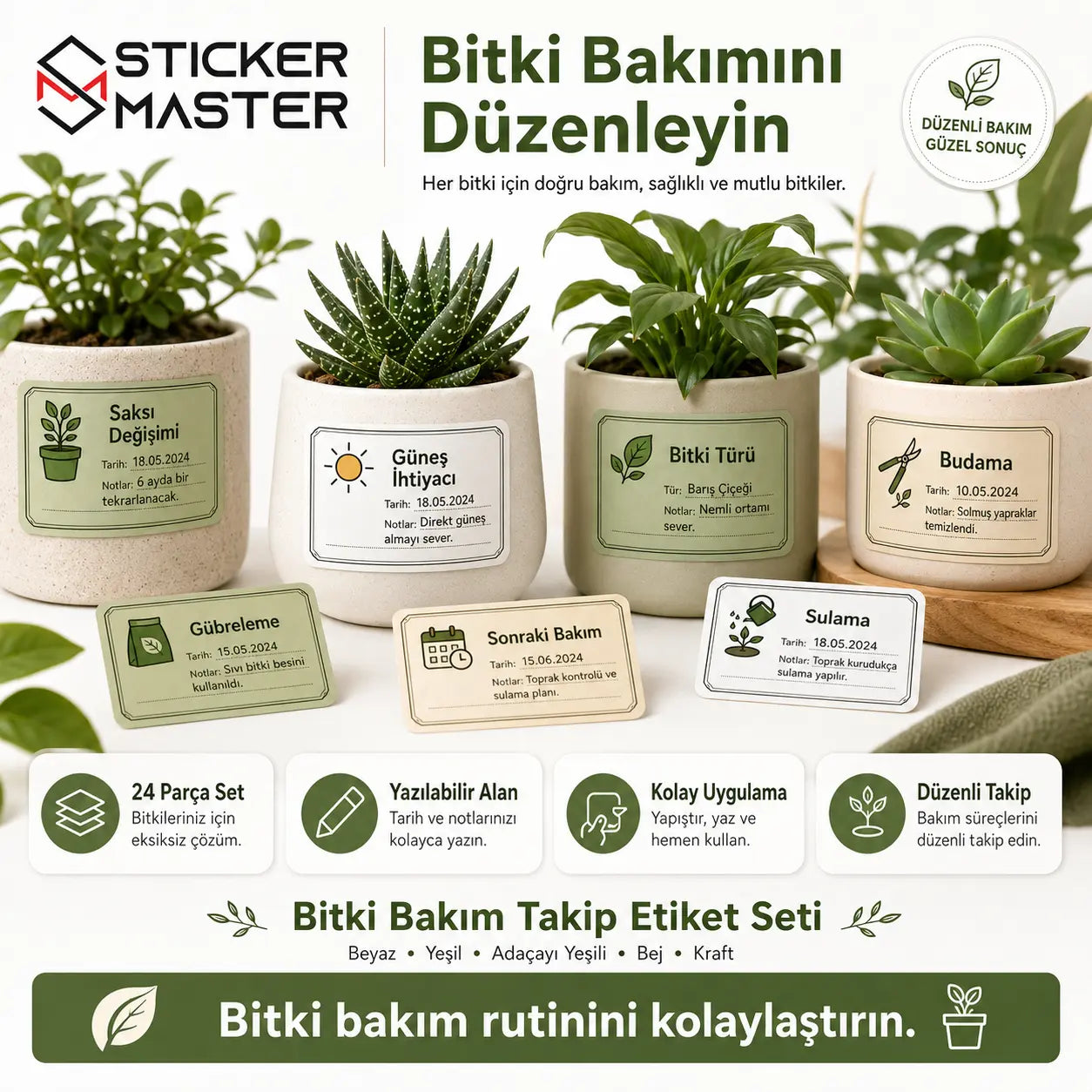 Bitki Bakim Takip Etiket Seti mockup