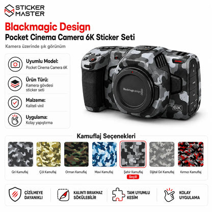 Blackmagic Pocket Cinema Camera 6K uyumlu şehir kamuflaj sticker seti