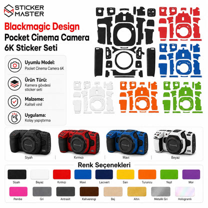 Blackmagic Pocket Cinema Camera 6K uyumlu sticker parçaları ve renk seçenekleri