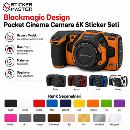 Blackmagic Pocket Cinema Camera 6K uyumlu sticker seti 17 renk seçeneği