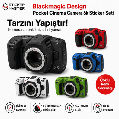 Blackmagic Pocket Cinema Camera 6K uyumlu sticker seti renk seçenekleri