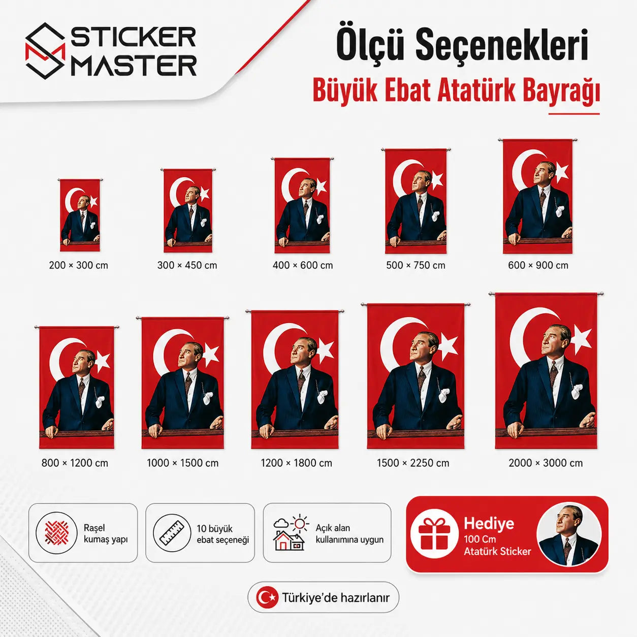 Buyuk Ebat Ataturk Bayragi – Rasel Kumas boyutlar