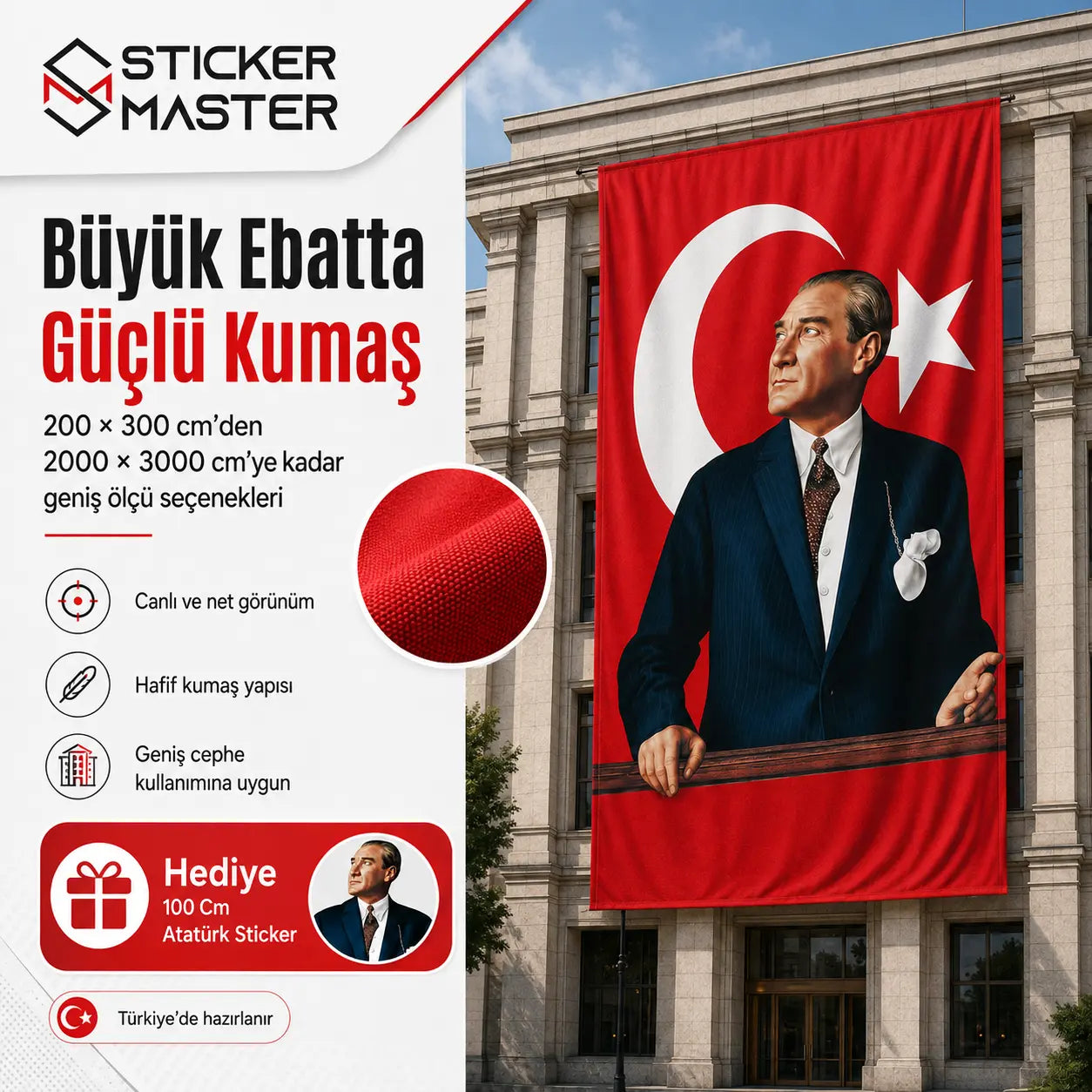 Buyuk Ebat Ataturk Bayragi – Rasel Kumas boyutlar bina gorsellleri