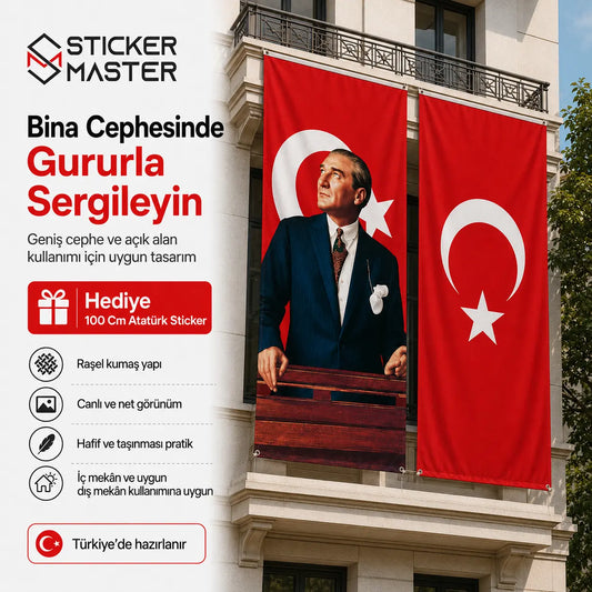 Buyuk Ebat Ataturk ve Turk Bayragi 2’li Set – Rasel Kumas