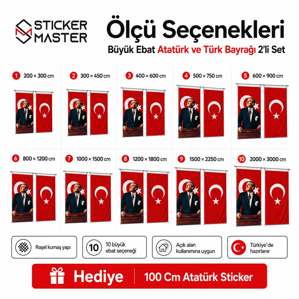 Buyuk Ebat Ataturk ve Turk Bayragi 2’li Set – Rasel Kumas olculer
