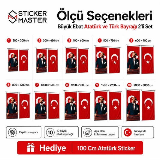 Buyuk Ebat Ataturk ve Turk Bayragi 2’li Set – Rasel Kumas olculer