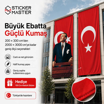 Buyuk Ebat Ataturk ve Turk Bayragi 2’li Set – Rasel Kumas olculer bina gorunumu