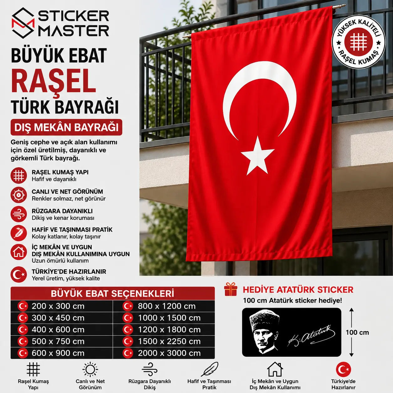 Buyuk Ebat Rasel Turk Bayragi – Dis Mekân Bayragi