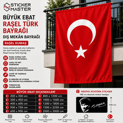 Buyuk Ebat Rasel Turk Bayragi – Dis Mekân Bayragi detaylar ve olculer