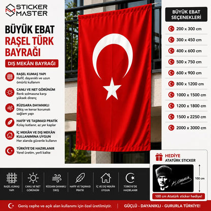 Buyuk Ebat Rasel Turk Bayragi – Dis Mekân Bayragi ebatlar