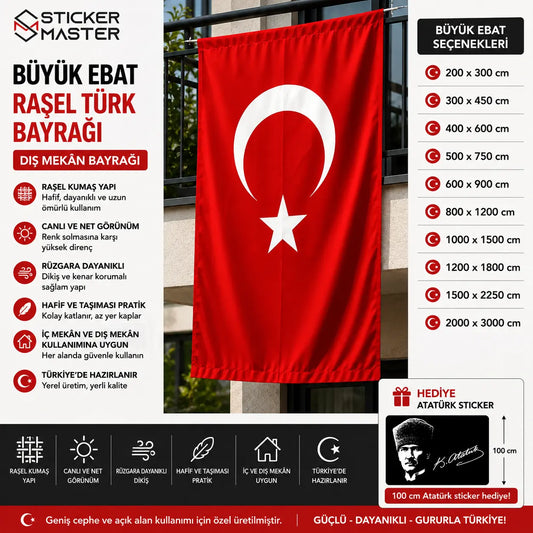 Buyuk Ebat Rasel Turk Bayragi – Dis Mekân Bayragi ebatlar