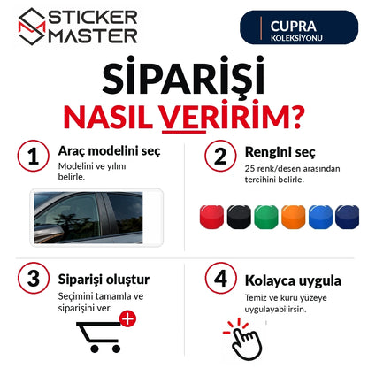Cupra kapı direği sticker seti model yılı ve renk seçimi dahil sipariş rehberi