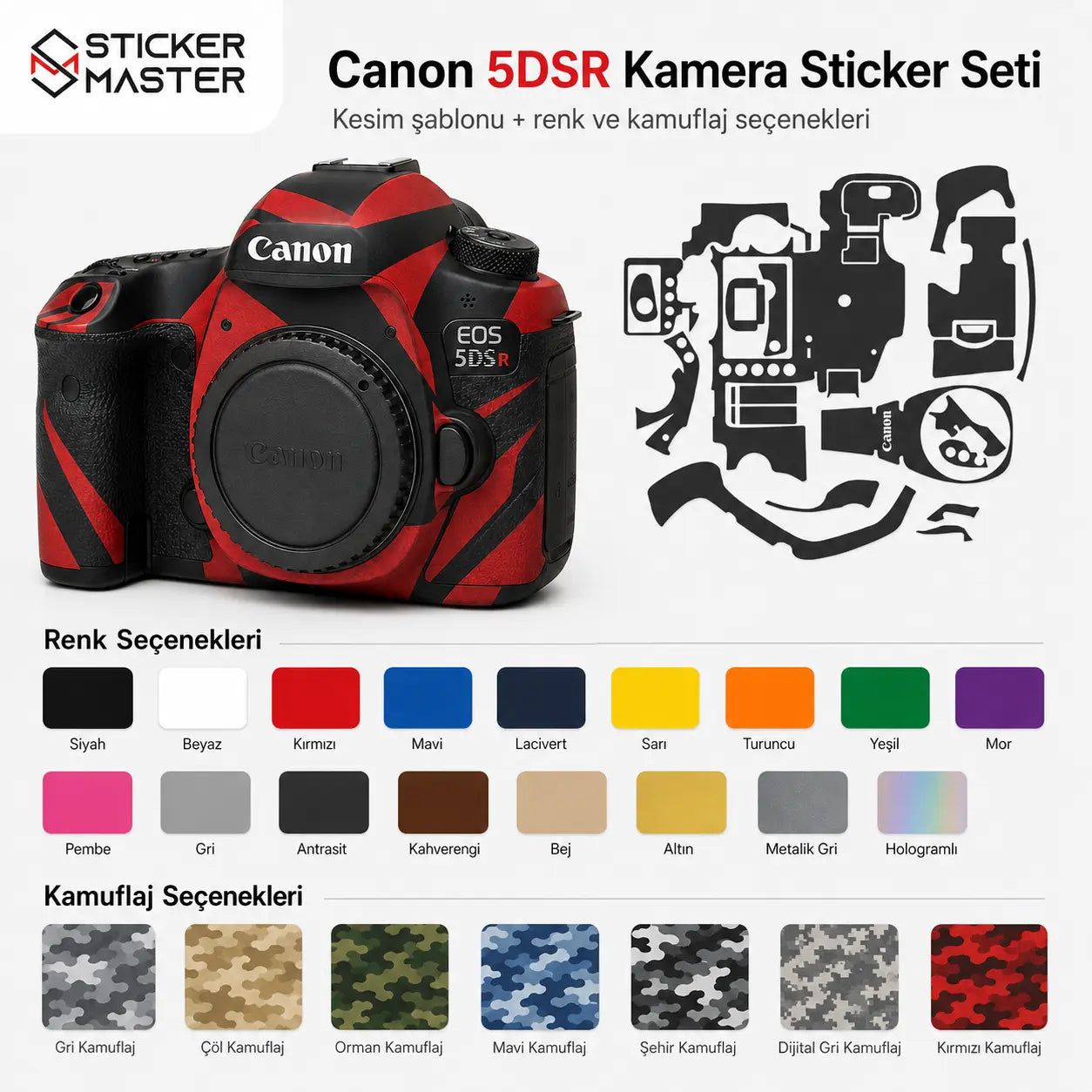 Canon 5DSR Uyumlu Kamera Sticker Seti renkler
