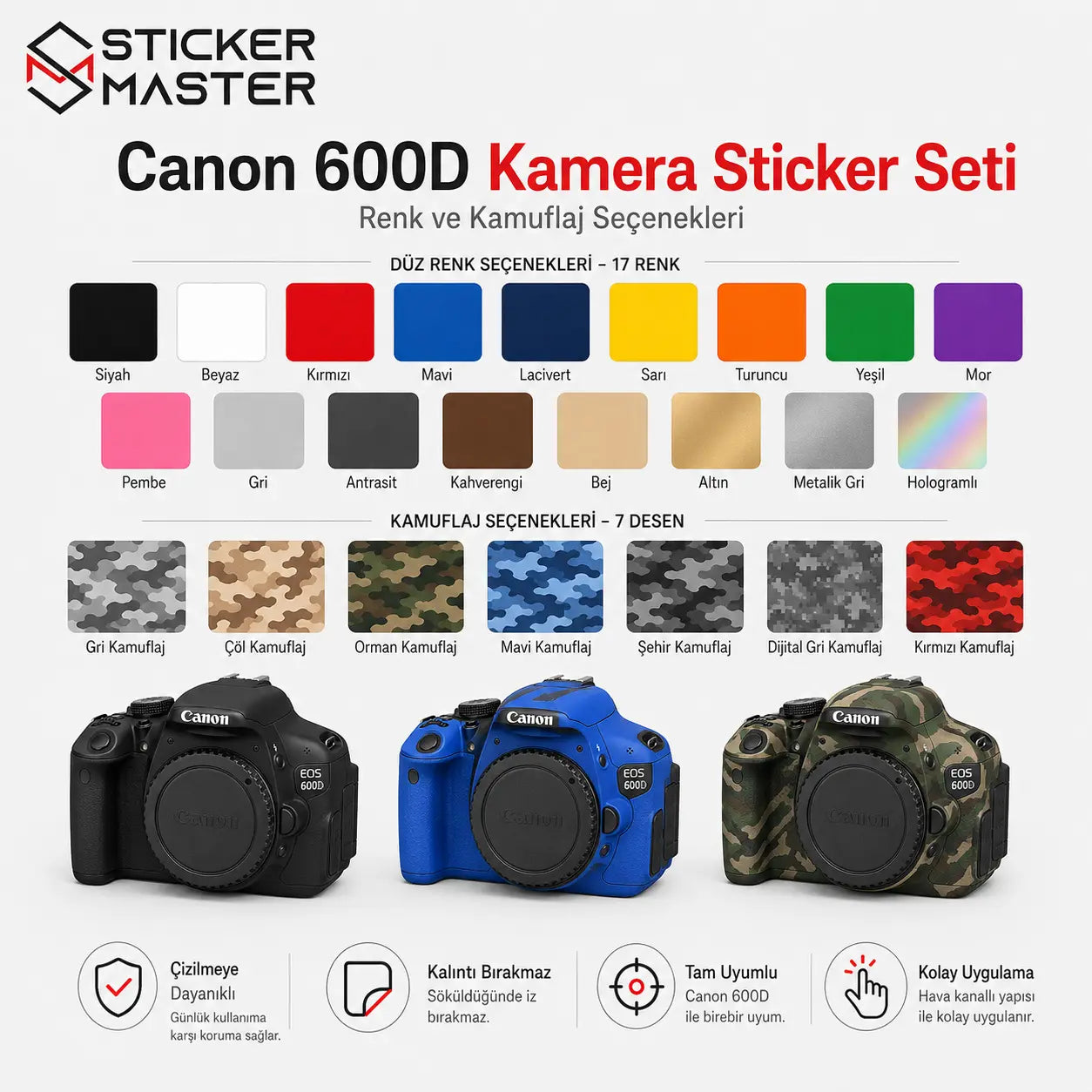 Canon 600D Uyumlu Kamera Sticker Seti renkler