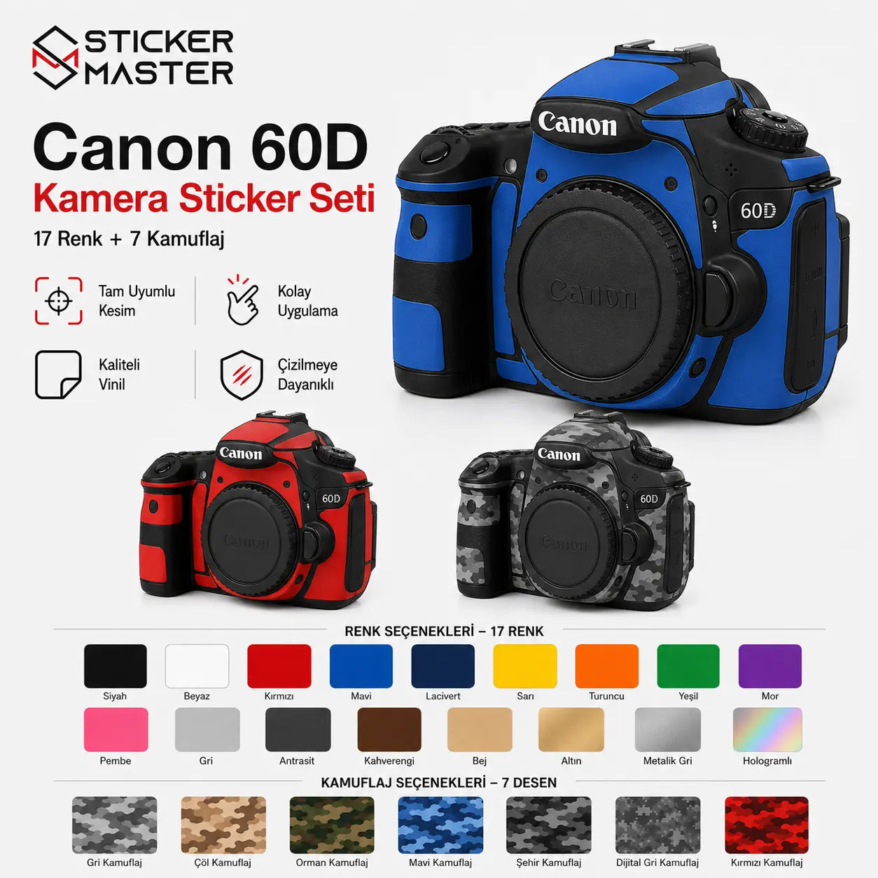Canon 60D Uyumlu Kamera Sticker Seti