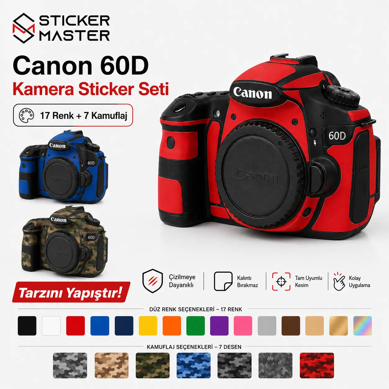 Canon 60D Uyumlu Kamera Sticker Seti renkler