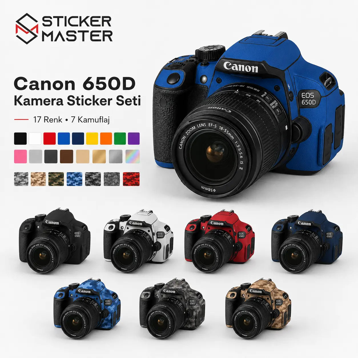 Canon 650D Uyumlu Kamera Sticker Seti renkler