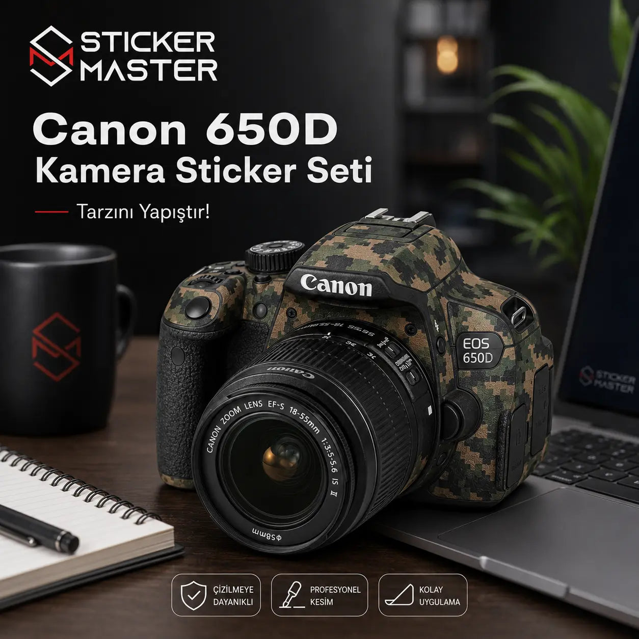 Canon 650D Uyumlu Kamera Sticker Seti renkler ads