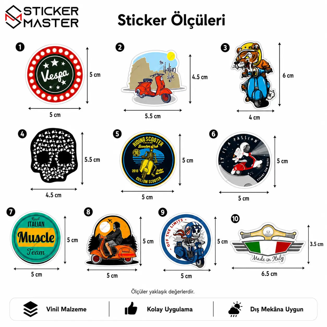 ChatGPTImVespa Uyumlu Küçük Boy 10lu Sticker Seti-boyut