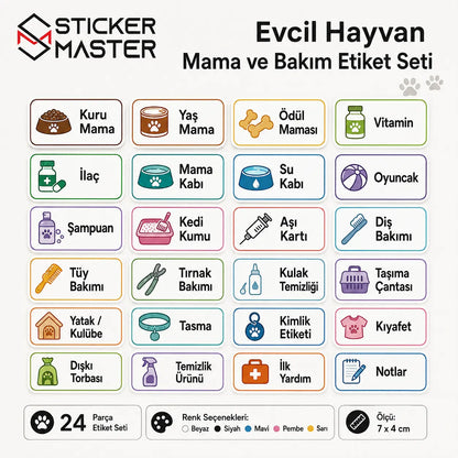 Evcil Hayvan Mama ve Bakim Etiket Seti