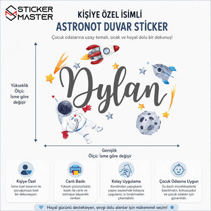 Kişiye Özel İsimli Astronot Duvar Stickeri