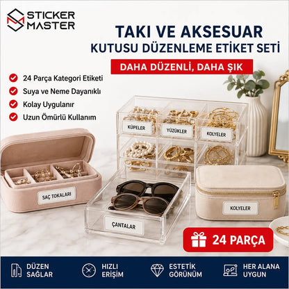 Takı ve Aksesuar Kutusu Düzenleme Etiket Seti 24 Parça