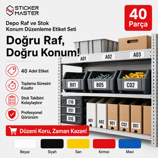 Depo Raf ve Stok Konum Duzenleme Etiket Seti 40 Parca