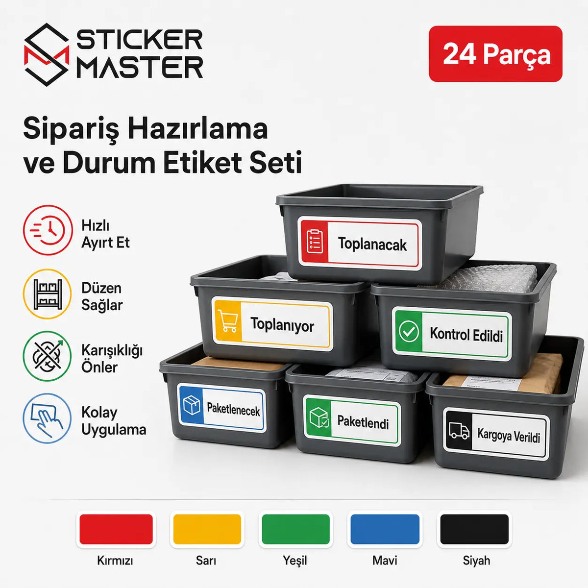 Siparis Hazirlama ve Durum Etiket Seti 24 Parca