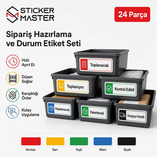 Siparis Hazirlama ve Durum Etiket Seti 24 Parca