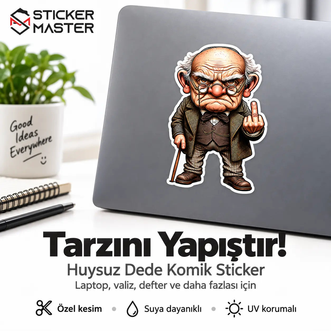 Huysuz Dede Komik Sticker | Eğlenceli Vinil Etiket
