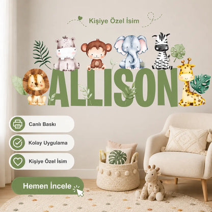 Kişiye Özel İsimli Safari Hayvanları Duvar Stickerı