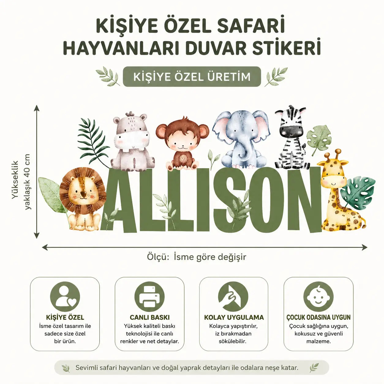 Kişiye Özel İsimli Safari Hayvanları Duvar Stickerı