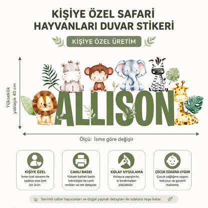 Kişiye Özel İsimli Safari Hayvanları Duvar Stickerı
