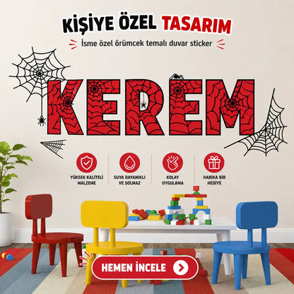 Kişiye Özel Örümcek Temalı İsim Duvar Stickeri