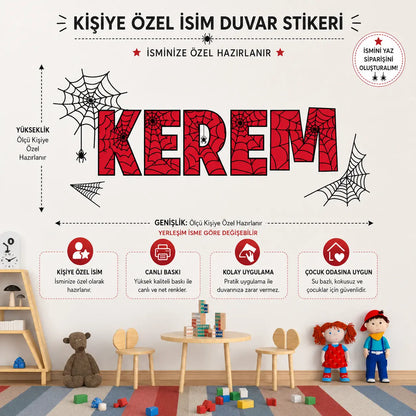 Kişiye Özel Örümcek Temalı İsim Duvar Stickeri