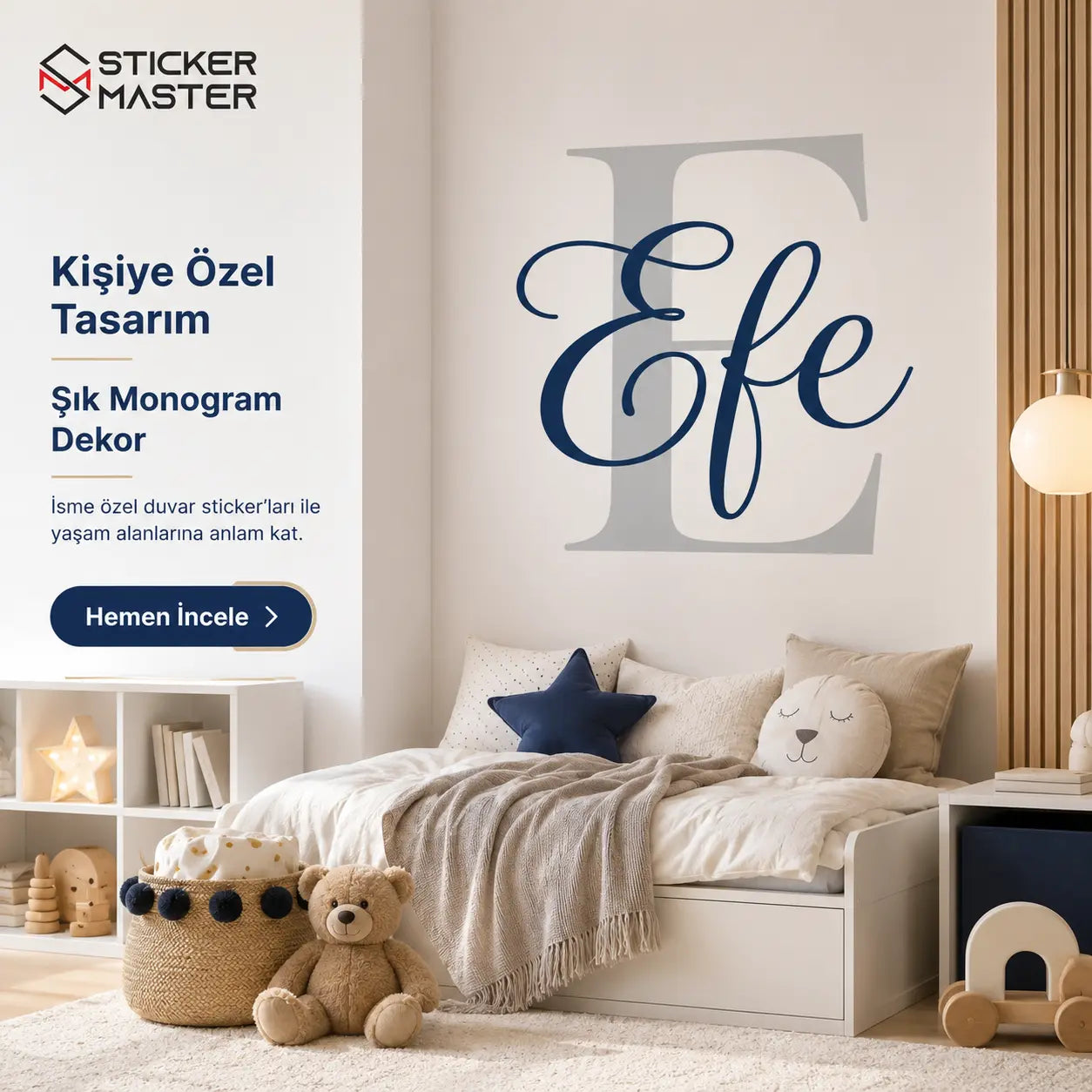 Kişiye Özel İsim Duvar Stickeri - El Yazısı Monogram Dekor