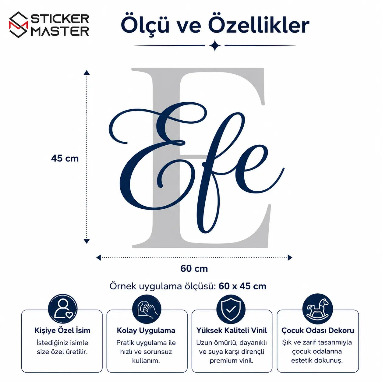 Kişiye Özel İsim Duvar Stickeri - El Yazısı Monogram Dekor