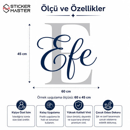 Kişiye Özel İsim Duvar Stickeri - El Yazısı Monogram Dekor