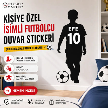 Kişiye Özel İsimli Futbolcu Duvar Stickeri