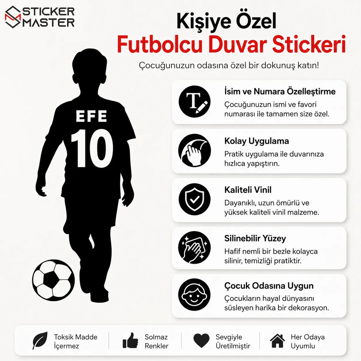 Kişiye Özel İsimli Futbolcu Duvar Stickeri