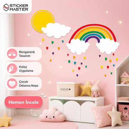 Gökkuşağı, Bulut ve Kalp Çocuk Odası Duvar Stickeri