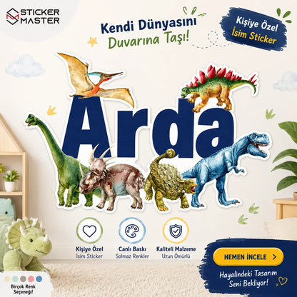 Kişiye Özel İsimli Suluboya Dinozor Duvar Stickeri
