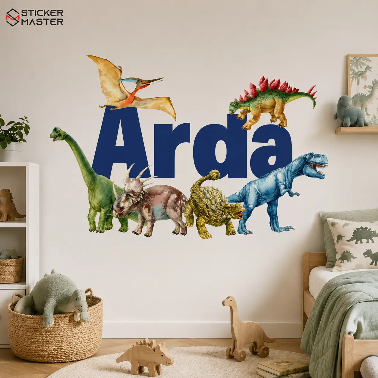 Kişiye Özel İsimli Suluboya Dinozor Duvar Stickeri