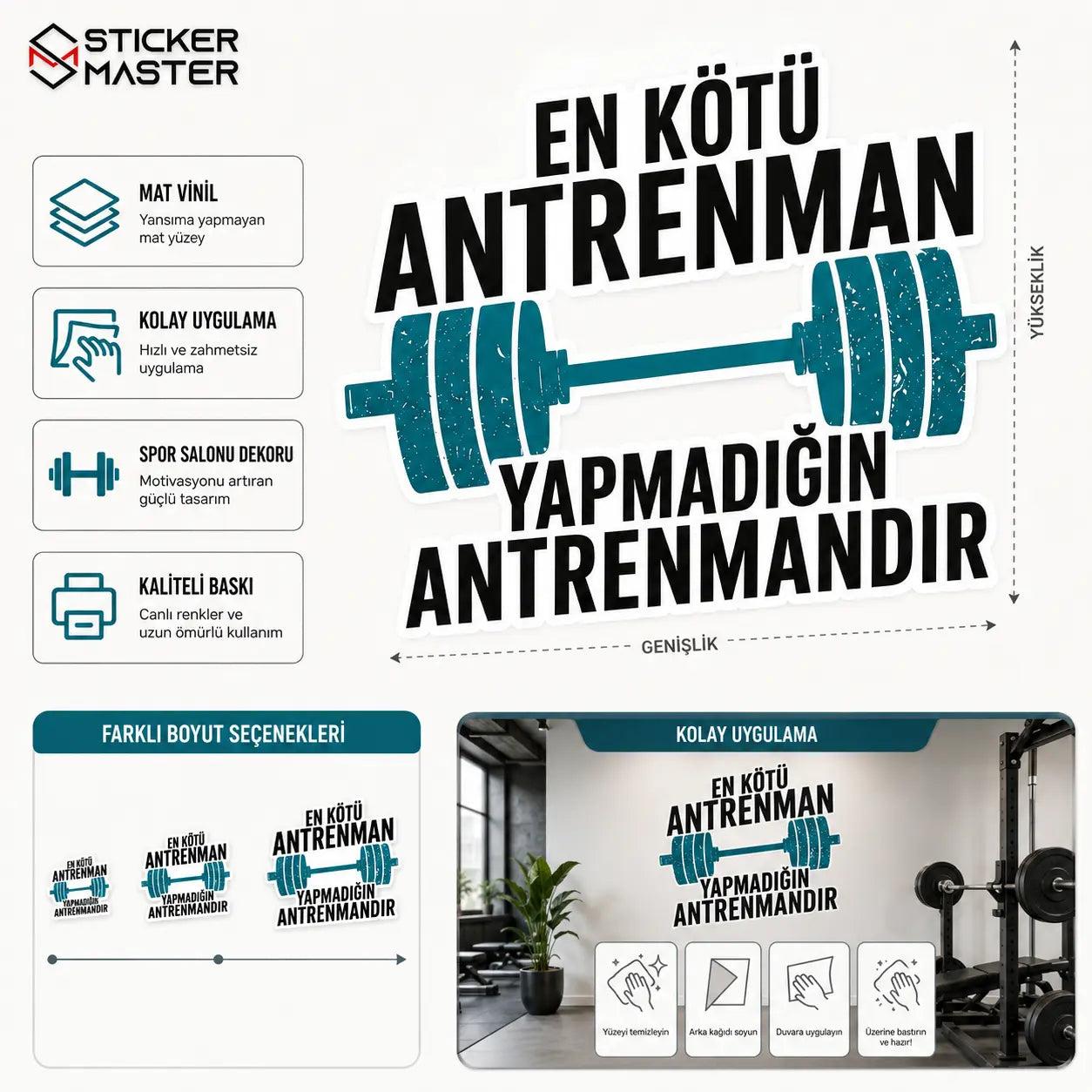 Spor Salonu Motivasyon Yazılı Duvar Stickerı