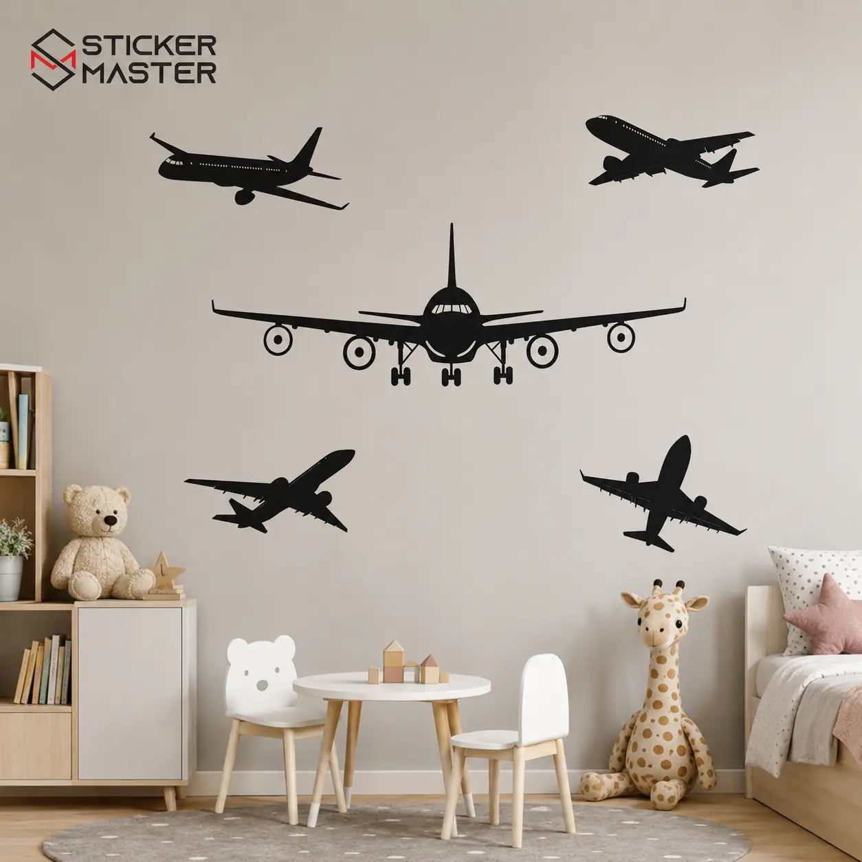 5'li Uçak Duvar Sticker Seti - Çocuk Odası Uçak Silüet Dekoru