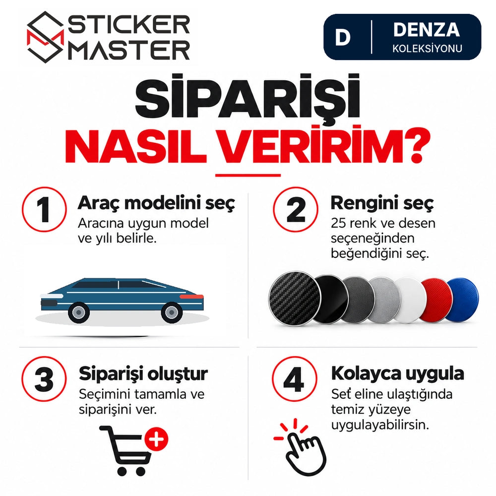 Denza kapı direği sticker seti model, yıl ve renk seçimi sipariş rehberi